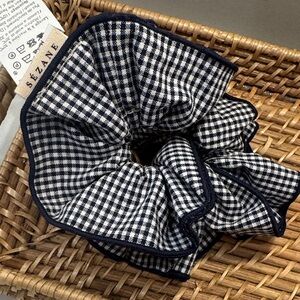 Sezane Blue and White Gingham Scrunchie